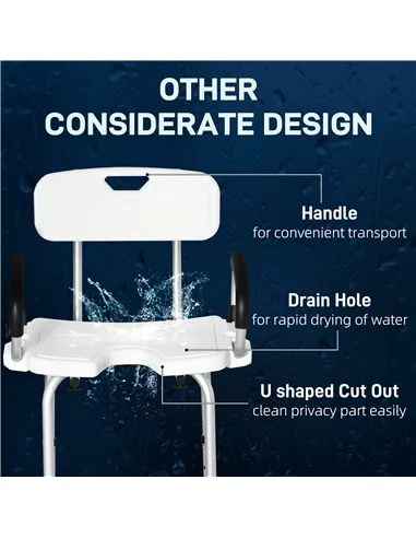 HOMCOM Shower Chair for the Elderly and Disabled, Height Adjustable Shower Stool with Back and Flipped Padded Arms, Suction Foot
