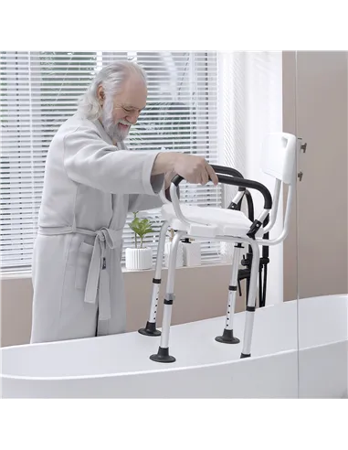 HOMCOM Shower Chair for the Elderly and Disabled, Height Adjustable Shower Stool with Back and Flipped Padded Arms, Suction Foot