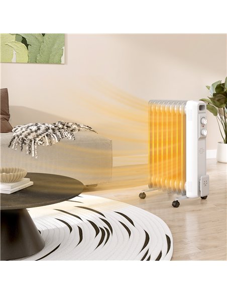 HOMCOM 2kW Nine Fin Oil-Filled Radiator - White