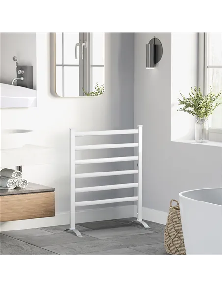 HOMCOM Electric Towel Warmer, 6 Bar Aluminum Heated Towel Rail, Wall Mounted & Free Standing Towel Drying Rack for Bathroom, Plu