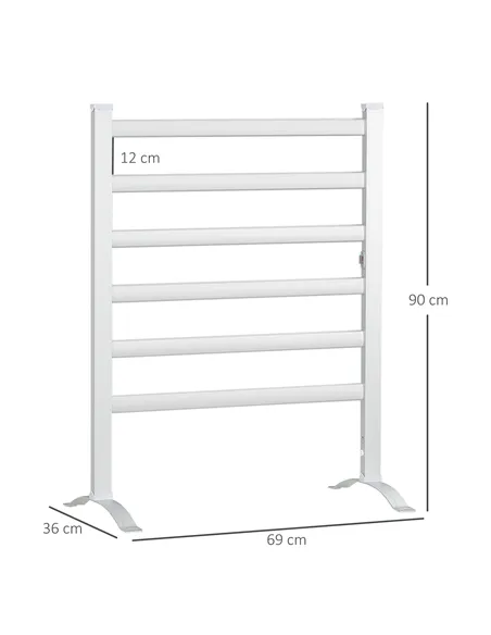 HOMCOM Electric Towel Warmer, 6 Bar Aluminum Heated Towel Rail, Wall Mounted & Free Standing Towel Drying Rack for Bathroom, Plu