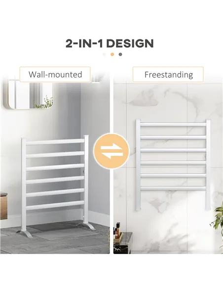 HOMCOM Electric Towel Warmer, 6 Bar Aluminum Heated Towel Rail, Wall Mounted & Free Standing Towel Drying Rack for Bathroom, Plu