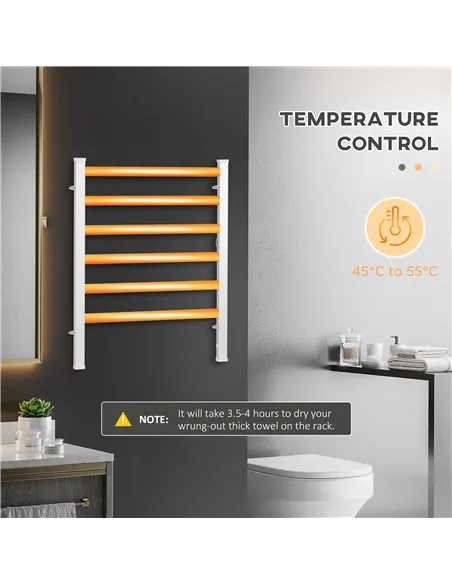 HOMCOM Electric Towel Warmer, 6 Bar Aluminum Heated Towel Rail, Wall Mounted & Free Standing Towel Drying Rack for Bathroom, Plu