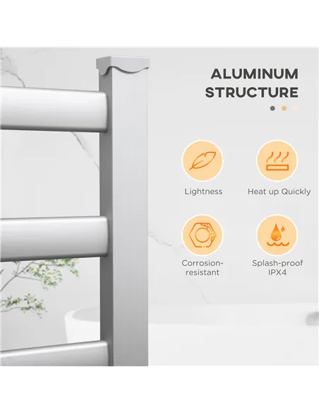 HOMCOM Electric Towel Warmer, 6 Bar Aluminum Heated Towel Rail, Wall Mounted & Free Standing Towel Drying Rack for Bathroom, Plu