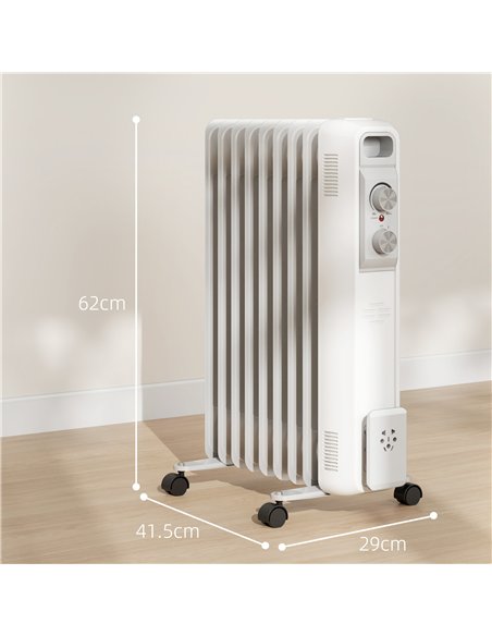 HOMCOM 2kW Nine Fin Oil-Filled Radiator - White