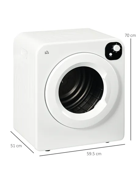 HOMCOM 6kg Vented Tumble Dryer, Freestanding, Wall Mounted, Stackable, Portable Dryer with 7 Programmers, White