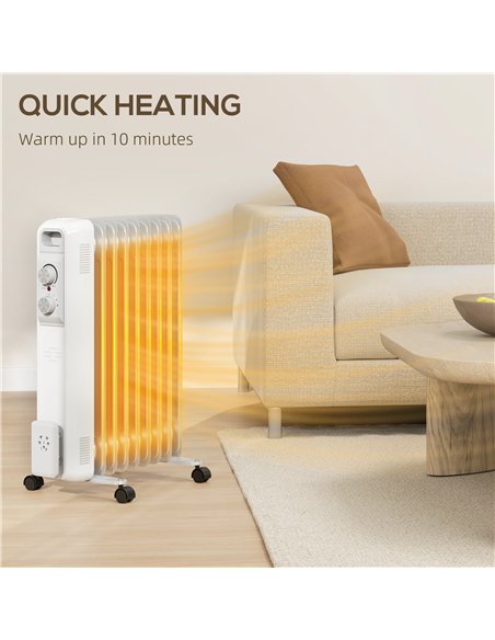 HOMCOM 2kW Nine Fin Oil-Filled Radiator - White