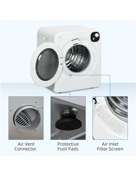 HOMCOM 6kg Vented Tumble Dryer, Freestanding, Wall Mounted, Stackable, Portable Dryer with 7 Programmers, White