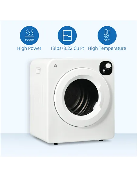 HOMCOM 6kg Vented Tumble Dryer, Freestanding, Wall Mounted, Stackable, Portable Dryer with 7 Programmers, White