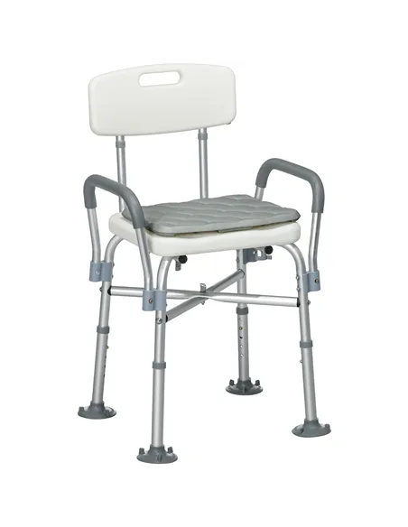 HOMCOM Aluminium Shower Chair with Backs and Arms, Height Adjustable Shower Seat with Removable Padded Cushion, Bath Stool for S