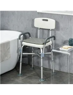 HOMCOM Aluminium Shower Chair with Backs and Arms, Height Adjustable Shower Seat with Removable Padded Cushion, Bath Stool for S 2