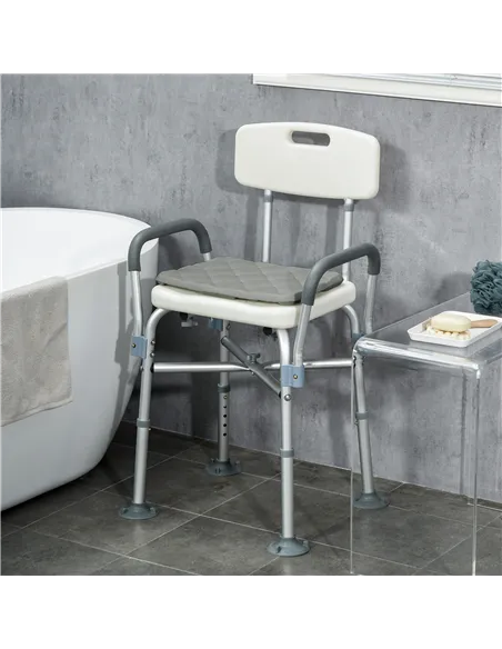 HOMCOM Aluminium Shower Chair with Backs and Arms, Height Adjustable Shower Seat with Removable Padded Cushion, Bath Stool for S