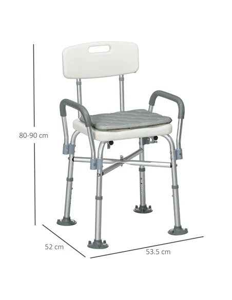 HOMCOM Aluminium Shower Chair with Backs and Arms, Height Adjustable Shower Seat with Removable Padded Cushion, Bath Stool for S