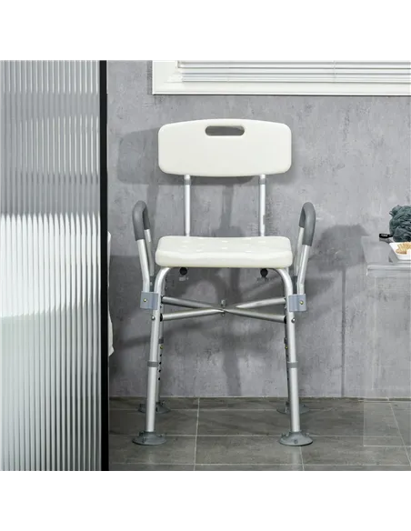 HOMCOM Aluminium Shower Chair with Backs and Arms, Height Adjustable Shower Seat with Removable Padded Cushion, Bath Stool for S