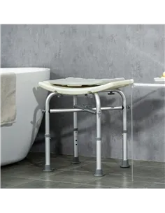 HOMCOM Aluminium Shower Stool for Elderly, Height Adjustable Shower Seat with Removable Padded Cushion, Shower Head Holder, Non- 2
