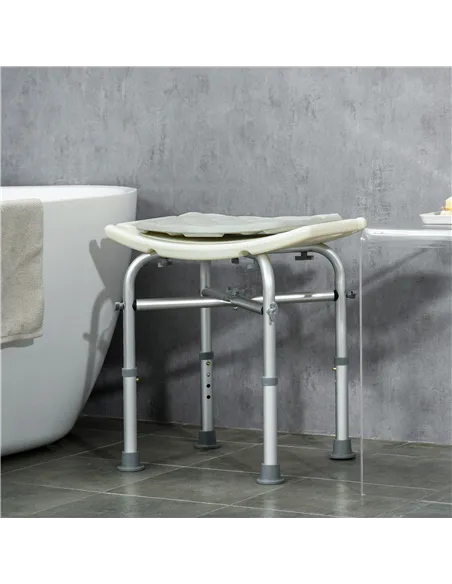 HOMCOM Aluminium Shower Stool for Elderly, Height Adjustable Shower Seat with Removable Padded Cushion, Shower Head Holder, Non-