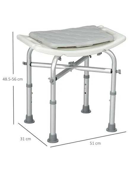 HOMCOM Aluminium Shower Stool for Elderly, Height Adjustable Shower Seat with Removable Padded Cushion, Shower Head Holder, Non-