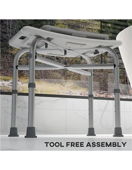 HOMCOM Aluminium Shower Stool for Elderly, Height Adjustable Shower Seat with Removable Padded Cushion, Shower Head Holder, Non-