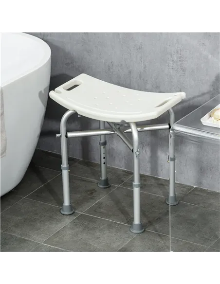 HOMCOM Aluminium Shower Stool for Elderly, Height Adjustable Shower Seat with Removable Padded Cushion, Shower Head Holder, Non-