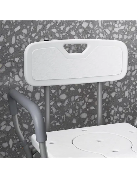 HOMCOM Height Adjustable Shower Stool with Arms and Back, Non-Slip Bedside Commode with Detachable Bucket for Elderly, White