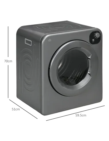 HOMCOM 6kg Vented Tumble Dryer, Freestanding, Wall Mounted, Stackable, Portable Dryer with 7 Programmers, Grey
