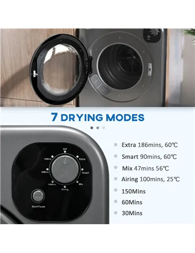 HOMCOM 6kg Vented Tumble Dryer, Freestanding, Wall Mounted, Stackable, Portable Dryer with 7 Programmers, Grey