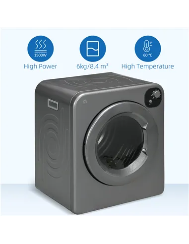 HOMCOM 6kg Vented Tumble Dryer, Freestanding, Wall Mounted, Stackable, Portable Dryer with 7 Programmers, Grey