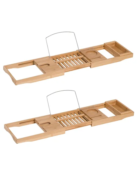 HOMCOM Extendable Bamboo Bathtub Shelf Rack Bath Caddy Tray Bathroom Storage, Set of 2