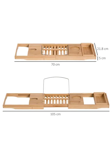 HOMCOM Extendable Bamboo Bathtub Shelf Rack Bath Caddy Tray Bathroom Storage, Set of 2