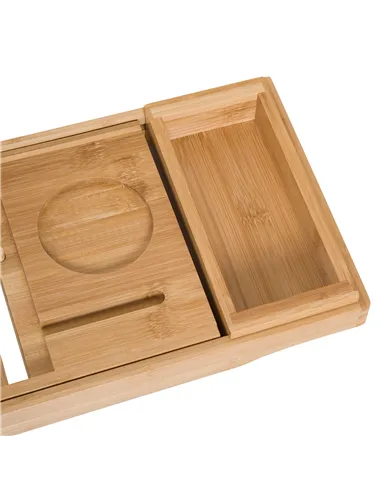 HOMCOM Extendable Bamboo Bathtub Shelf Rack Bath Caddy Tray Bathroom Storage, Set of 2