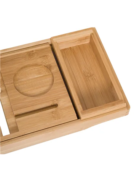HOMCOM Extendable Bamboo Bathtub Shelf Rack Bath Caddy Tray Bathroom Storage, Set of 2