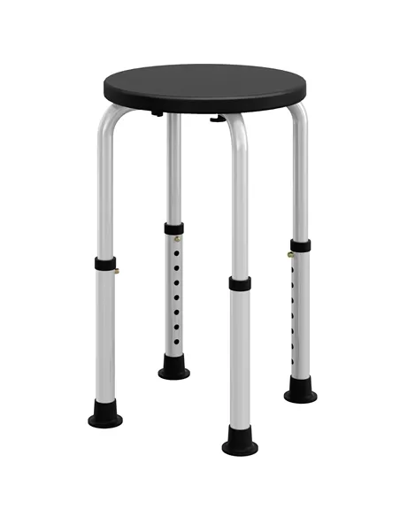 HOMCOM Shower Chair, Height Adjustable Aluminium Shower Stool with Non-Slip Feet for Disabled, Elderly, Black