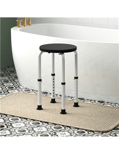 HOMCOM Shower Chair, Height Adjustable Aluminium Shower Stool with Non-Slip Feet for Disabled, Elderly, Black