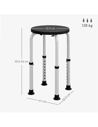 HOMCOM Shower Chair, Height Adjustable Aluminium Shower Stool with Non-Slip Feet for Disabled, Elderly, Black