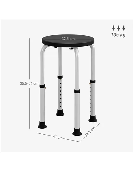 HOMCOM Shower Chair, Height Adjustable Aluminium Shower Stool with Non-Slip Feet for Disabled, Elderly, Black