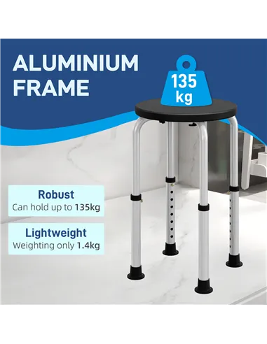 HOMCOM Shower Chair, Height Adjustable Aluminium Shower Stool with Non-Slip Feet for Disabled, Elderly, Black