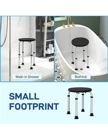 HOMCOM Shower Chair, Height Adjustable Aluminium Shower Stool with Non-Slip Feet for Disabled, Elderly, Black
