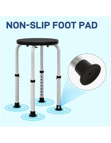 HOMCOM Shower Chair, Height Adjustable Aluminium Shower Stool with Non-Slip Feet for Disabled, Elderly, Black