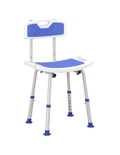 HOMCOM Shower Stool with Backrest, Height Adjustable Shower Chair with Anti-slip Foot Pads, Shower Head Holder, Blue