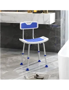 HOMCOM Shower Stool with Backrest, Height Adjustable Shower Chair with Anti-slip Foot Pads, Shower Head Holder, Blue 2