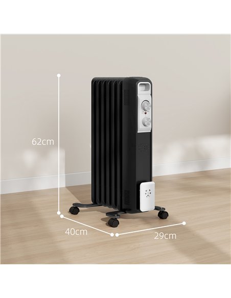 HOMCOM 1.5kW Seven Fin Oil-Filled Radiator - Black
