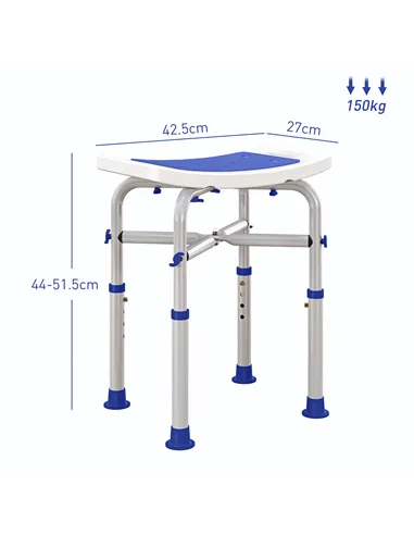 HOMCOM 44-51.5cm Aluminium Frame Shower/Bath Stool - White