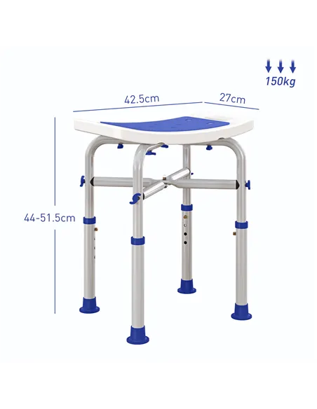 HOMCOM 44-51.5cm Aluminium Frame Shower/Bath Stool - White