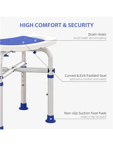 HOMCOM 44-51.5cm Aluminium Frame Shower/Bath Stool - White