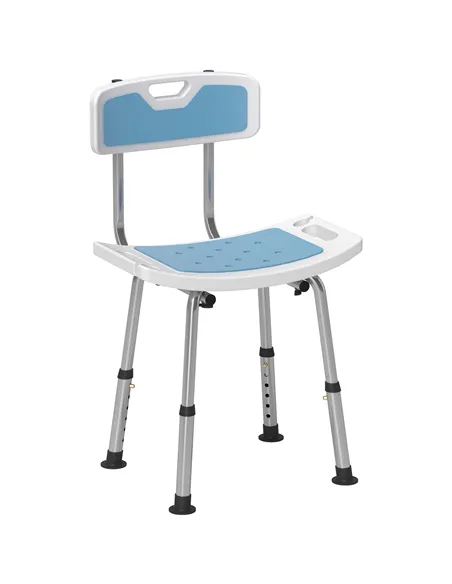 HOMCOM Shower Stool with Backrest, Height Adjustable Shower Chair with Anti-slip Foot Pads, Shower Head Holder, Light Blue