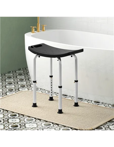 HOMCOM Height Adjustable Bath Stool, Aluminium Shower Stool with Non-Slip Pads for Elderly, Disabled, Seniors, Pregnant, Black