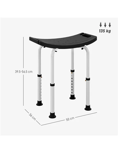 HOMCOM Height Adjustable Bath Stool, Aluminium Shower Stool with Non-Slip Pads for Elderly, Disabled, Seniors, Pregnant, Black