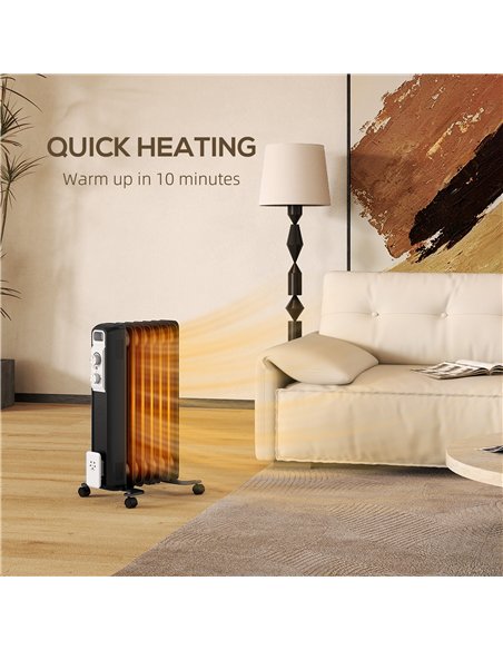 HOMCOM 1.5kW Seven Fin Oil-Filled Radiator - Black