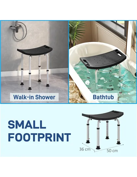 HOMCOM Height Adjustable Bath Stool, Aluminium Shower Stool with Non-Slip Pads for Elderly, Disabled, Seniors, Pregnant, Black