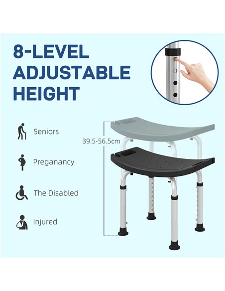 HOMCOM Height Adjustable Bath Stool, Aluminium Shower Stool with Non-Slip Pads for Elderly, Disabled, Seniors, Pregnant, Black